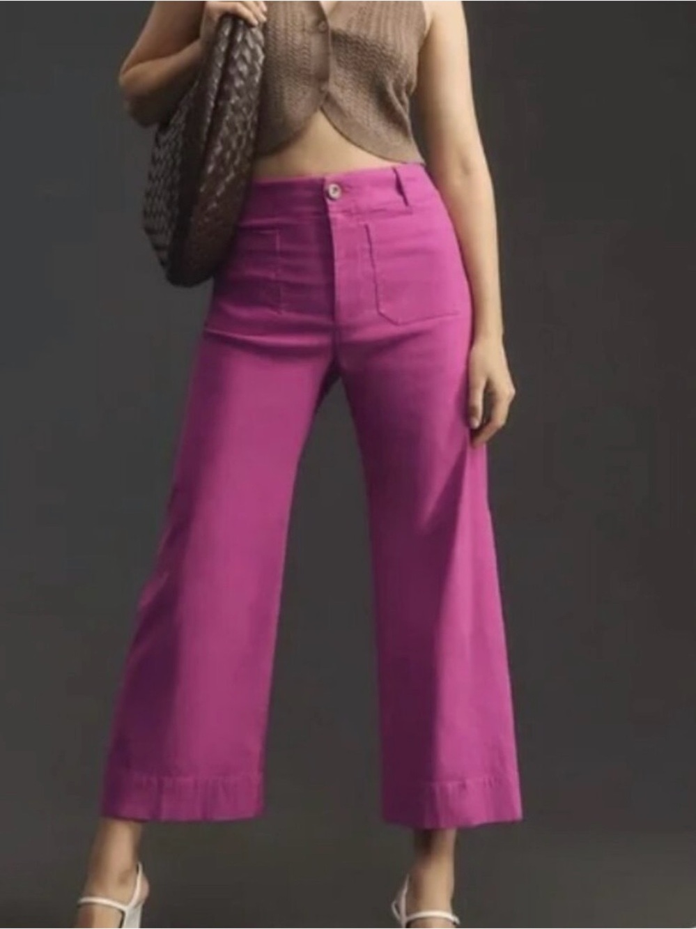 Maeve The Colette Wide-Leg Crop Pants in Fuchsia Pink